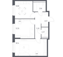 Планировка двухкомнатной(квартира) площадью 56.59 квадратных метров в “ЖК Пригород Лесное”