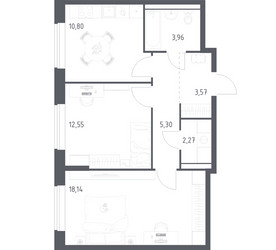 Планировка двухкомнатной(квартира) площадью 56.59 квадратных метров в ЖК “ЖК Пригород Лесное”