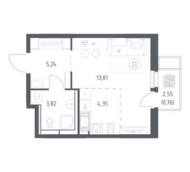 Планировка студии(квартира) площадью 27.98 квадратных метров в ЖК “ЖК Большое Путилково”