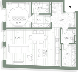 Планировка однокомнатной(квартира) площадью 78.34 квадратных метров в ЖК “Фамильный дом Люче”