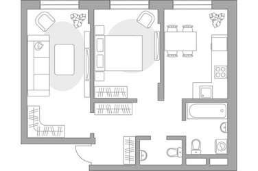 Планировка двухкомнатной(квартира) площадью 54.64 квадратных метров в ЖК “ЖК Живописный”