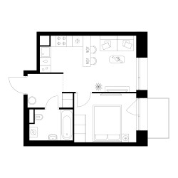 Планировка однокомнатной(квартира) площадью 33 квадратных метров в ЖК “ЖК Онежский вал”