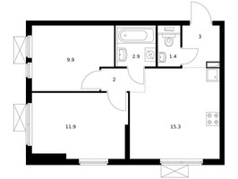Планировка двухкомнатной(квартира) площадью 45.4 квадратных метров в “ЖК Второй Нагатинский”