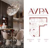 Планировка двухкомнатной(квартира) площадью 71.6 квадратных метров в “ЖК АУРА”