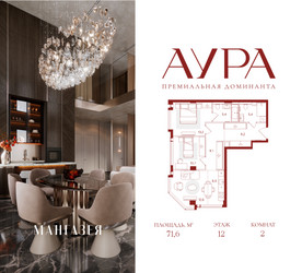 Планировка двухкомнатной(квартира) площадью 71.6 квадратных метров в ЖК “ЖК АУРА”