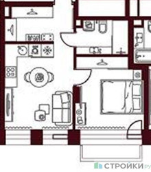 Планировка однокомнатной(квартира) площадью 35.27 квадратных метров в ЖК “ЖК Дом 7 Даниловский”