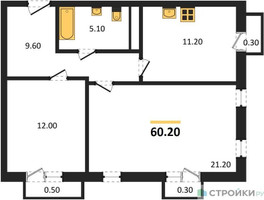 Планировка двухкомнатной(квартира) площадью 60.2 квадратных метров в “ЖК Южная Долина”