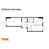 Планировка двухкомнатной(квартира) площадью 61.8 квадратных метров в “ЖК Люблинский парк”