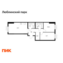 Планировка двухкомнатной(квартира) площадью 61.8 квадратных метров в ЖК “ЖК Люблинский парк”