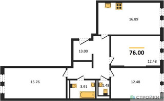 Планировка трехкомнатной(квартира) площадью 76 квадратных метров в “ЖК Остафьево”