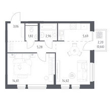 Планировка однокомнатной(квартира) площадью 48.7 квадратных метров в “ЖК Квартал Авиаторов”
