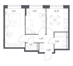 Планировка двухкомнатной(квартира) площадью 47.81 квадратных метров в ЖК “ЖК Богдановский Лес”