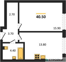 Планировка однокомнатной(квартира) площадью 40.5 квадратных метров в “ЖК Shagal (Шагал)”