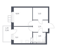 Планировка однокомнатной(квартира) площадью 36.9 квадратных метров в “ЖК Алхимово”