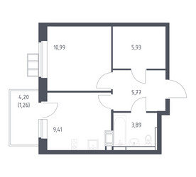 Планировка однокомнатной(квартира) площадью 36.9 квадратных метров в ЖК “ЖК Алхимово”