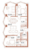 Планировка трехкомнатной(квартира) площадью 91.9 квадратных метров в “ЖК Симфония 34”
