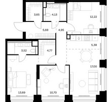 Планировка трехкомнатной(квартира) площадью 85.69 квадратных метров в “ЖК НОВА”