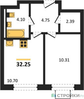 Планировка однокомнатной(квартира) площадью 32.25 квадратных метров в “ЖК Квартал Западный”