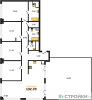 Планировка 4+ комнатной(квартира) площадью 132.7 квадратных метров в “ЖК СТОУН Грэйн”