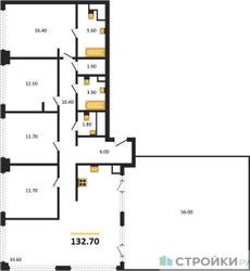 Планировка 4+ комнатной(квартира) площадью 132.7 квадратных метров в ЖК “ЖК СТОУН Грэйн”
