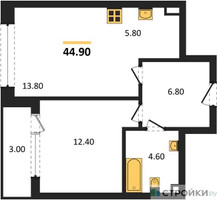 Планировка однокомнатной(квартира) площадью 44.9 квадратных метров в “Квартал Филатов луг”