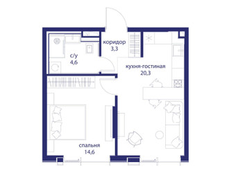 Планировка однокомнатной(квартира) площадью 42.8 квадратных метров в ЖК “ЖК Событие”