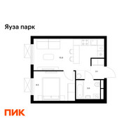 Планировка однокомнатной(квартира) площадью 32.1 квадратных метров в “ЖК Яуза Парк (Мытищи)”