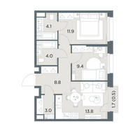 Планировка двухкомнатной(квартира) площадью 55.5 квадратных метров в “ЖК Станиславский”