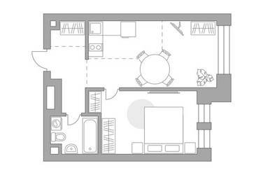 Планировка однокомнатной(квартира) площадью 43.18 квадратных метров в ЖК “ЖК Павелецкая от Гранель”