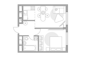 Планировка двухкомнатной(квартира) площадью 31.48 квадратных метров в “ЖК Аникеевский”