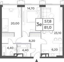 Планировка трехкомнатной(квартира) площадью 81 квадратных метров в “ЖК Will Towers (Вилл Тауэрс)”