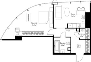 Планировка однокомнатной(квартира) площадью 52.5 квадратных метров в “ЖК ОНЕ”