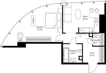 Планировка однокомнатной(квартира) площадью 52.5 квадратных метров в ЖК “ЖК ОНЕ”