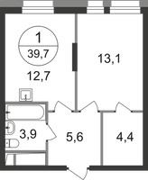 Планировка однокомнатной(квартира) площадью 39.7 квадратных метров в “ЖК Первый Московский”