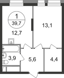 Планировка однокомнатной(квартира) площадью 39.7 квадратных метров в ЖК “ЖК Первый Московский”