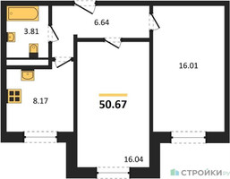 Планировка двухкомнатной(квартира) площадью 50.67 квадратных метров в “Ласточкино”