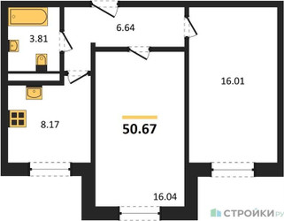 Планировка двухкомнатной(квартира) площадью 50.67 квадратных метров в ЖК “Ласточкино”