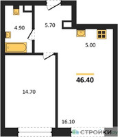 Планировка однокомнатной(квартира) площадью 46.4 квадратных метров в “ЖК Мангазея в Богородском”