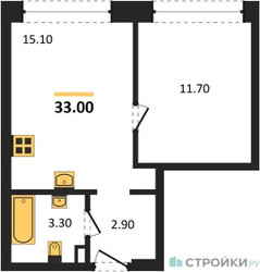 Планировка однокомнатной(квартира) площадью 33 квадратных метров в ЖК “ЖК Wave (Вейв)”