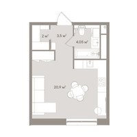 Планировка однокомнатной(апартаменты) площадью 30.45 квадратных метров в “ЖК D'ORO MILLE (Доро Милле)”