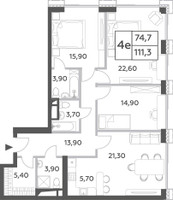 Планировка 4+ комнатной(квартира) площадью 111.3 квадратных метров в “ЖК Will Towers (Вилл Тауэрс)”