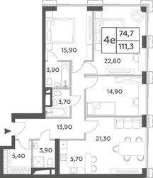 Планировка 4+ комнатной(квартира) площадью 111.3 квадратных метров в ЖК “ЖК Will Towers (Вилл Тауэрс)”