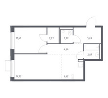 Планировка однокомнатной(квартира) площадью 49.35 квадратных метров в “ЖК Молжаниново”