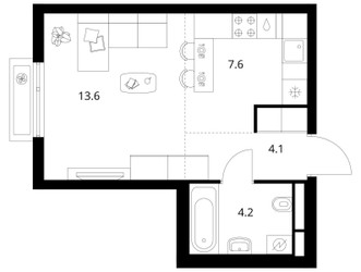 Планировка студии(квартира) площадью 29.5 квадратных метров в ЖК “ЖК Середневский лес”