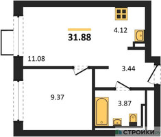 Планировка однокомнатной(квартира) площадью 31.88 квадратных метров в “ЖК Пригород Лесное”