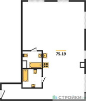 Планировка двухкомнатной(квартира) площадью 75.19 квадратных метров в “Квартал Foriver”