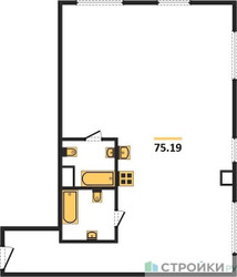 Планировка двухкомнатной(квартира) площадью 75.19 квадратных метров в ЖК “Квартал Foriver”