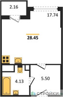 Планировка студии(квартира) площадью 28.45 квадратных метров в “ЖК Светлый мир БиоПолис”