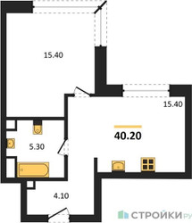Планировка однокомнатной(квартира) площадью 40.2 квадратных метров в ЖК “Кутузов Сити”