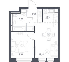 Планировка однокомнатной(квартира) площадью 32.53 квадратных метров в “ЖК Большое Путилково”